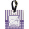 Purple Gingham & Stripe Personalized Square Luggage Tag