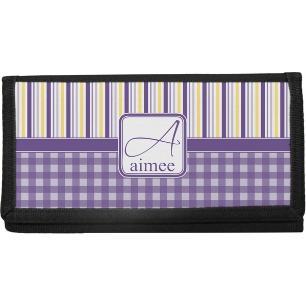 Custom Purple Gingham & Stripe Canvas Checkbook Cover (Personalized)