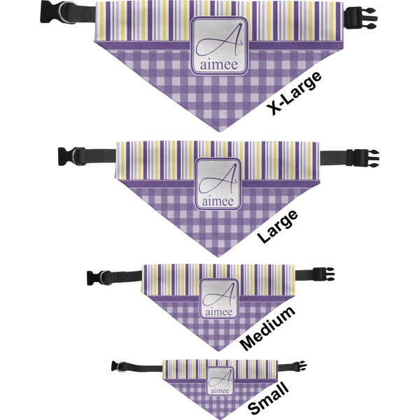 Purple Gingham & Stripe Pet Bandana Sizes