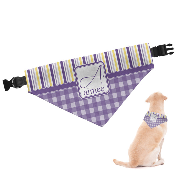Custom Purple Gingham & Stripe Dog Bandana - Small (Personalized)