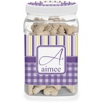 Purple Gingham & Stripe Dog Treat Jar (Personalized)
