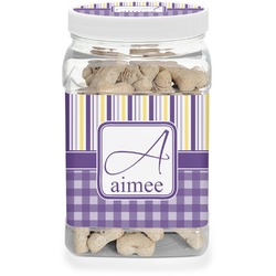 Purple Gingham & Stripe Dog Treat Jar (Personalized)