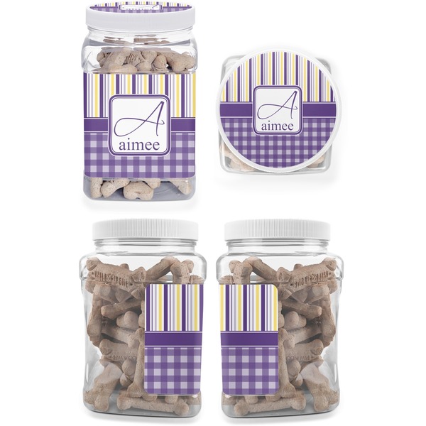 Purple Gingham & Stripe Pet Treat Jar - Multiple Angles