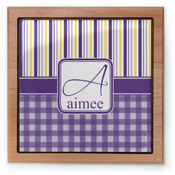 Purple Gingham & Stripe Pet Urn w/ Name and Initial