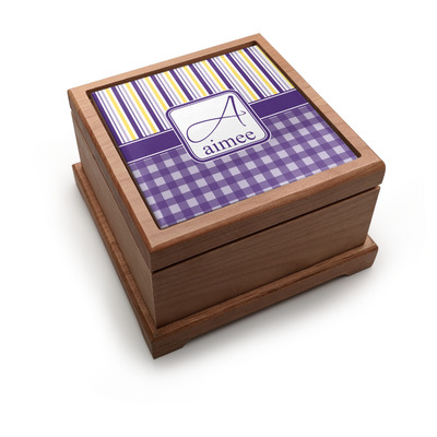 Purple Gingham & Stripe Pet Urn w/ Name and Initial