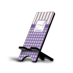 Purple Gingham & Stripe Cell Phone Stand (Small) (Personalized)