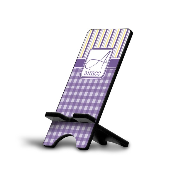 Custom Purple Gingham & Stripe Cell Phone Stand (Personalized)