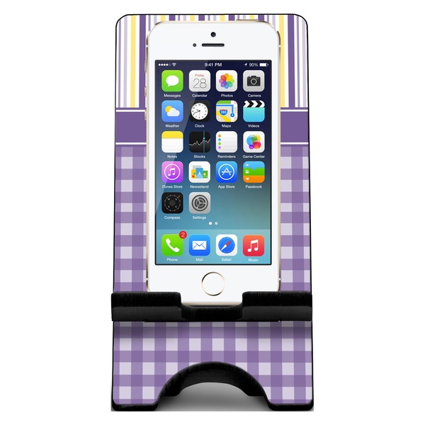 Purple Gingham & Stripe Phone Stand w/ Phone