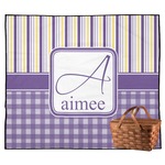 Purple Gingham & Stripe Outdoor Picnic Blanket (Personalized)
