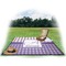 Purple Gingham & Stripe Picnic Blanket - with Basket Hat and Book - in Use