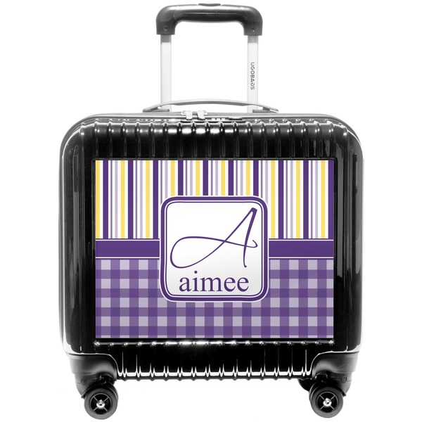 Custom Purple Gingham & Stripe Pilot / Flight Suitcase (Personalized)