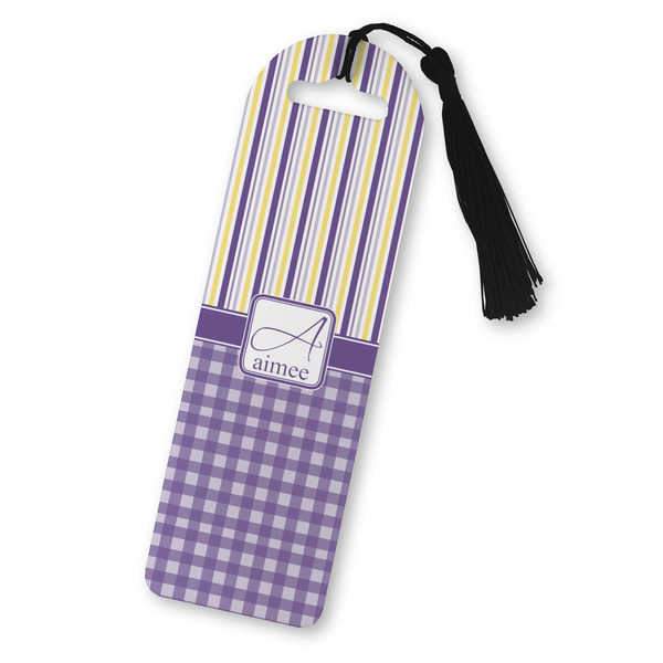 Custom Purple Gingham & Stripe Plastic Bookmark (Personalized)