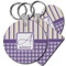 Purple Gingham & Stripe Plastic Keychains