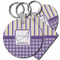 Purple Gingham & Stripe Plastic Keychain (Personalized)