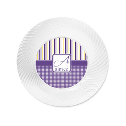Purple Gingham & Stripe Plastic Party Appetizer & Dessert Plates - 6" (Personalized)
