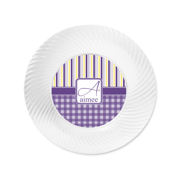 Purple Gingham & Stripe Plastic Party Appetizer & Dessert Plates - Approval