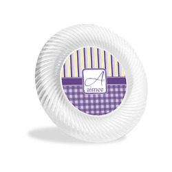 Purple Gingham & Stripe Plastic Party Appetizer & Dessert Plates - 6" (Personalized)