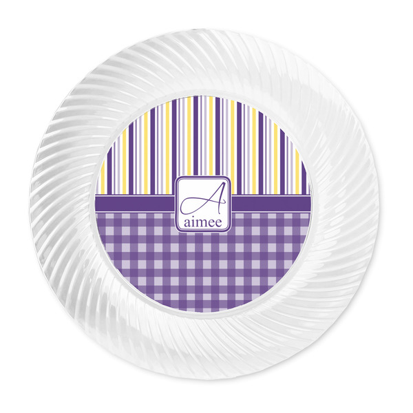 Purple Gingham & Stripe Plastic Party Dinner Plates - Approval