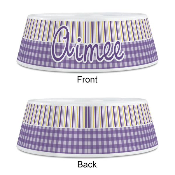 Purple Gingham & Stripe Plastic Pet Bowls - Medium - APPROVAL