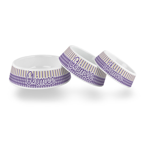 Purple Gingham & Stripe Plastic Pet Bowls - PARENT MAIN