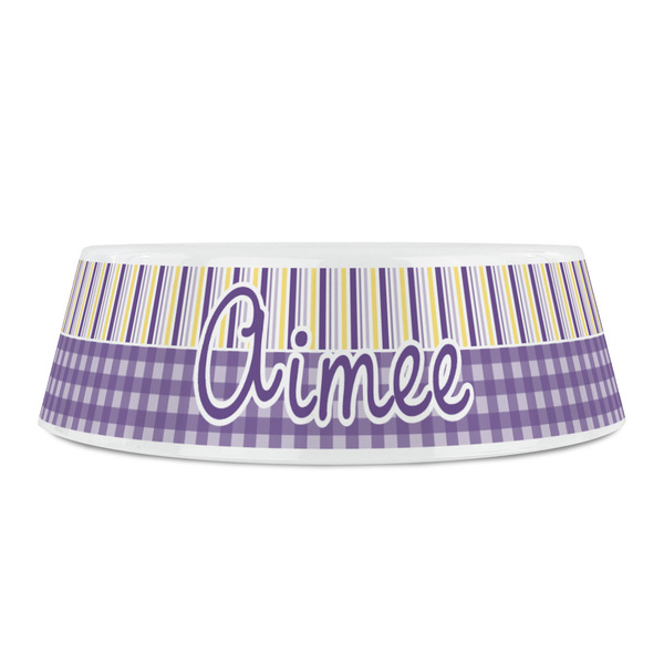 Purple Gingham & Stripe Plastic Pet Bowls - Small - FRONT