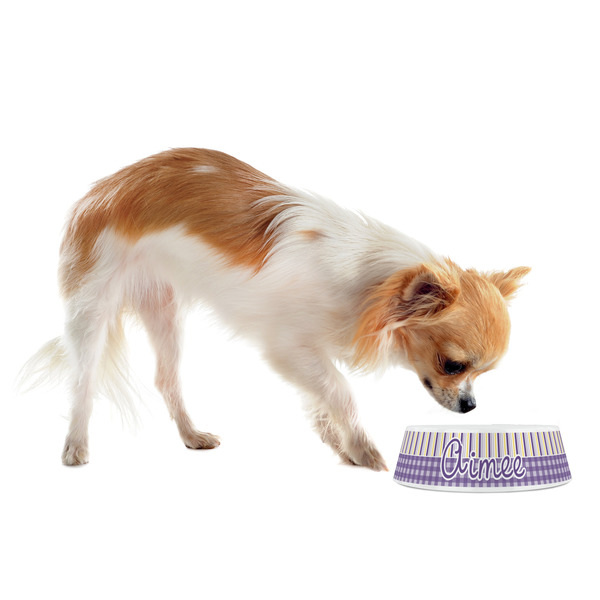 Purple Gingham & Stripe Plastic Pet Bowls - Small - LIFESTYLE