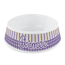 Purple Gingham & Stripe Plastic Dog Bowl - Small (Personalized)