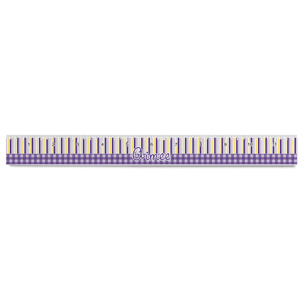 Purple Gingham & Stripe Plastic Ruler - 12" - FRONT