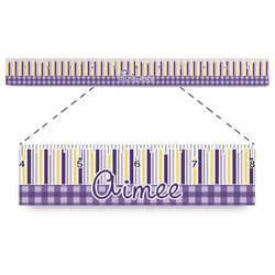 Purple Gingham & Stripe Plastic Ruler - 12" (Personalized)