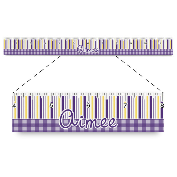 Custom Purple Gingham & Stripe Plastic Ruler - 12" (Personalized)