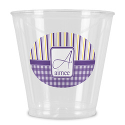 Purple Gingham & Stripe Plastic Shot Glass (Personalized)
