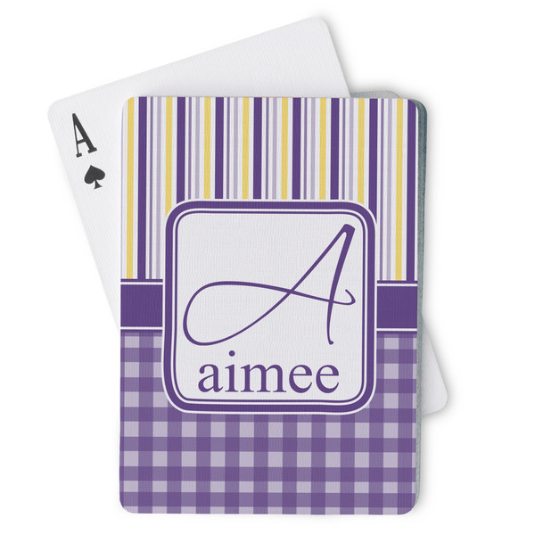Custom Purple Gingham & Stripe Playing Cards (Personalized)