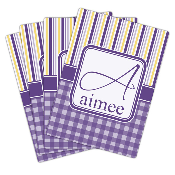 Purple Gingham & Stripe Playing Cards - Hand Back View