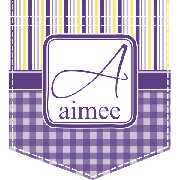Custom Purple Gingham & Stripe Iron On Faux Pocket (Personalized)
