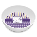 Purple Gingham & Stripe Melamine Bowl - 8 oz (Personalized)