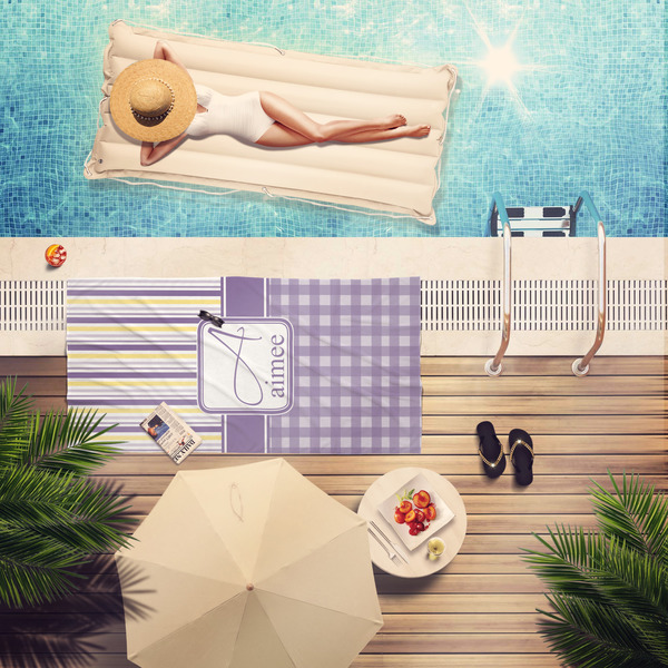 Purple Gingham & Stripe Pool Towel Lifestyle