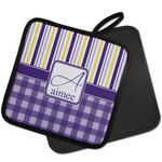 Purple Gingham & Stripe Pot Holder w/ Name and Initial
