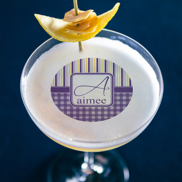 Purple Gingham & Stripe Printed Drink Topper - Medium - In Context