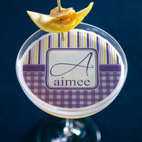 Purple Gingham & Stripe Printed Drink Topper - XLarge - In Context