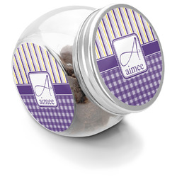 Purple Gingham & Stripe Puppy Treat Jar (Personalized)