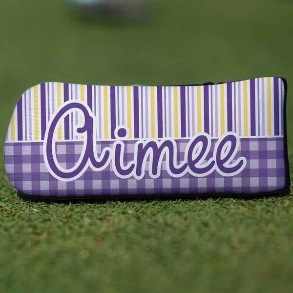 Custom Purple Gingham & Stripe Blade Putter Cover (Personalized)