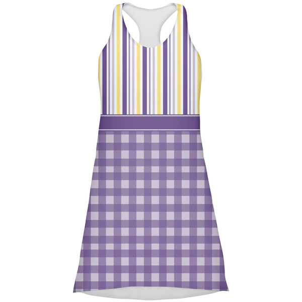 Custom Purple Gingham & Stripe Racerback Dress - Small