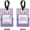 Purple Gingham & Stripe Rectangle Luggage Tag (Front + Back)