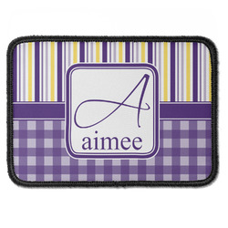 Purple Gingham & Stripe Iron On Rectangle Patch w/ Name and Initial