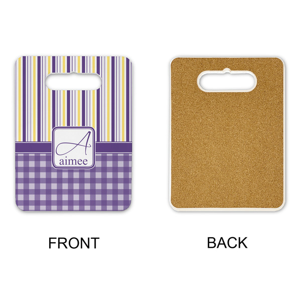 Purple Gingham & Stripe Rectangle Trivet with Handle - APPROVAL