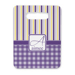 Purple Gingham & Stripe Rectangular Trivet with Handle (Personalized)