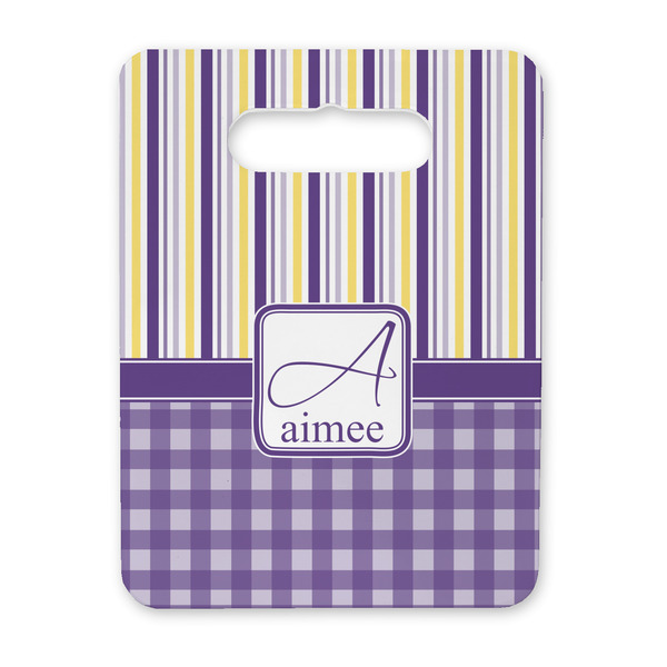 Custom Purple Gingham & Stripe Rectangular Trivet with Handle (Personalized)