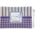 Purple Gingham & Stripe Rectangular Glass Appetizer / Dessert Plate - Single or Set (Personalized)