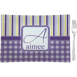Purple Gingham & Stripe Glass Rectangular Appetizer / Dessert Plate (Personalized)