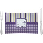 Purple Gingham & Stripe Rectangular Glass Lunch / Dinner Plate - Single or Set (Personalized)